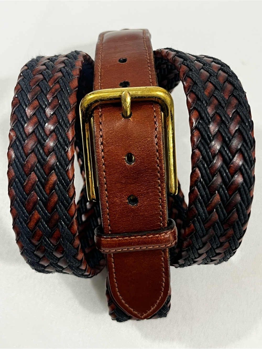 TRAFALGAR 40 Woven Leather Belt, Brown & Black, Brass Buckle
